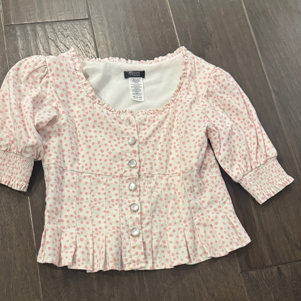 Pink Polka Dot Peplum Blouse for Kids